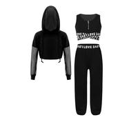 YiZYiF Kids Girls 3 Piece Outfits Sleeveless Crop Tank Top and Sweatpants with Long Sleeve Hoodie for Dance Workout Black 11-12 Years