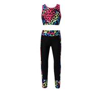 YiZYiF Kids Girls Full Legth Leggings and Crop Tops Set 2Pcs Gym Workout Dance Gymnastics Tracksuit Outfits Colorful Print Leopard 7-8 Years