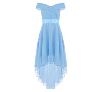 YiZYiF Kids Girl's Off Shoulder Junior Bridesmaid Dress High Low Hem Chiffon A-Line Evening Party Ball Gown Sky Blue 11-12 Years