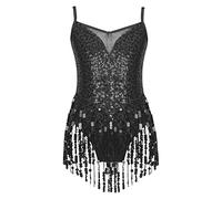 YiZYiF Kids Girls Sequin Sleeveless Tassel Hem Jazz Latin Dance Dress Belly Tango Rumba Samba Salsa Dance Costume Dancewear Black 14 Years