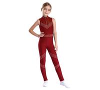 YiZYiF Kids Girls Shiny Diamond Mesh Splice Unitard Full Body Bodysuit Sleeveless Catsuit Gymnastics Leotard Skating Jumpsuit Burgundy 9-10 Years