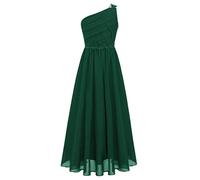 YiZYiF Kids One Shoulder Sleeveless A Line Long Maxi Flower Girl Dress Ruched Formal Prom Dresses Green 11-12 Years