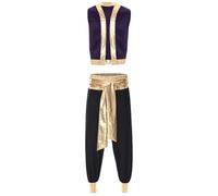 YiZYiF Mens Arabian Prince Set Halloween Toad Costume Stage Performance Vest With Pants Purple Black XXL