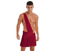 YiZYiF Mens Greek God Costume Roman Toga Ancient Caesar Outfits One Shoulder Prince Cosplay Halloween Fancy Dress Up Burgundy M