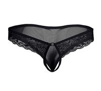 YiZYiF Mens Lace Floral Thongs G-String Low Rise Bikini Briefs Underwear Sissy Panties Black One Size