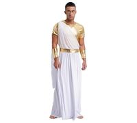 YiZYiF Mens Pcs Halloween Cosplay Ancient Greek God Costume Roman Tunic Toga With Gloves White M
