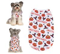 YiZYiF Pet Costume for Halloween Round Neck Sleeveless Pullover Vest with Pumpkin Bat Print for Small Dogs Cats Apparel Type C M