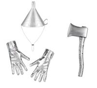 YiZYiF Professional Tin Man Accessories Metallic Silver Funnel Hat Heart Brooch Axe for Stage Productions Theme Party Hat Axe and Short Gloves One Size