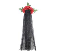 YiZYiF Romantic Mexican Sugar Skull Headdress Floral Rose Hair Hoop with Detachable Lace Veil for Day of the Dead Red One Size