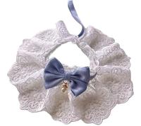 YiZYiF Ruffled Lace Kitten Collar with Pearl Pendant Adjustable Necklace for Female Cats Birthday Wedding Costume Blue M