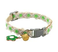 YiZYiF Soft Lace Flower Trimmed Cat Collar with Lovely Bell and Pendant Soft Buckle Closure Dog Collars Breakaway Green&Beige One Size