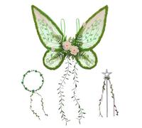 YiZYiF Sparkle Fairy Wings with Accessories Adjustable Butterfly Wings Shiny Wand Flower Crown for Girls Birthday Party 1 Set Green One Size