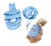 YiZYiF Summer Breathable Dog Bikini One-Piece Swimsuit with Sun Protection Hat for Hot Weather and Outdoor Play Blue M