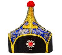 YiZYiF Traditional Mongolian Style General's Hat Ornate Prince Headpiece with Metallic Accents for Theater Productions Royal Blue One Size