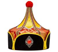 YiZYiF Traditional Mongolian Style General's Hat Ornate Prince Headpiece with Metallic Accents for Theater Productions Red A One Size