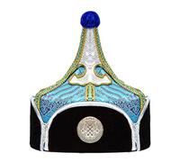 YiZYiF Traditional Mongolian Style General's Hat Ornate Prince Headpiece with Metallic Accents for Theater Productions Lake Blue One Size