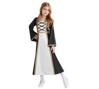 YiZYiF Vintage Lace-up Renaissance Medieval Dress for Girls Halloween Irish Princess Over Dress Victorian Themed Party Ball Gown Black 15-16 Years