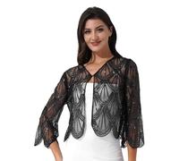 YiZYiF Women 1920s Sequined Shawl Wraps Long Sleeve Evening Cape Flapper Bolero Shrug Black One Size