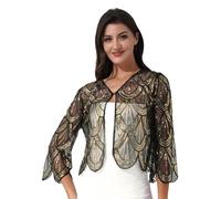 YiZYiF Women 1920s Sequined Shawl Wraps Long Sleeve Evening Cape Flapper Bolero Shrug Gold One Size