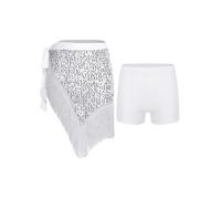 YiZYiF Women Belly Dance Costume Latin Tassel Fringed Irregular Skirt with Safety Shorts Party Festival Dancewear White One Size