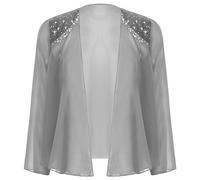 YiZYiF Women Chiffon Bolero Jacket Evening Wedding Shrugs Long Sleeve Summer Chiffon Bridal Dress Cape Gray XL