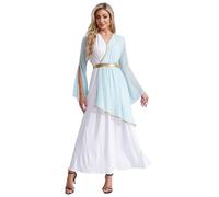 YiZYiF Women Greek Costume Roman Queen Princess Ancient Toga Gown Grecian Dress Halloween Costumes Light Blue XXL