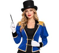 YiZYiF Women Lion Tamer Cosplay Outfits Magician Themed Costume Set | with Hat Magic Wand Gloves,Trapeze Artist Circus Acrobat Costume,Vintage Circus Performer Jacket,for Halloween Cosplay Party