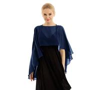 YiZYiF Women's Chiffon Scarves High-Low Wraps Wedding Bridal Capelet Evening Shawls Beach Cover Up Navy Blue One Size
