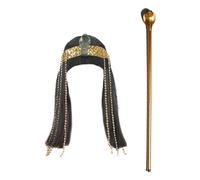 YiZYiF Women's Egyptian Pharaoh Halloween Cosplay Accessories with Snake Scepter Headdress Hieroglyphic Collar Wig Type A One Size