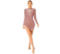 YiZYiF Womens Long Sleeve Gymnastic Ballet Dance Costume Shiny Rhinestone Figure Ice Skating Dress 20BN-1 L