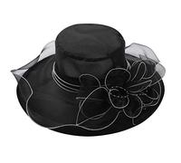 YiZYiF Women's Organza Veil Party Occasion Event Kentucky Derby Church Summer Dress Sun Hat Cap Black One Size