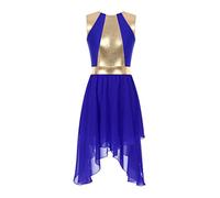 YiZYiF Womens Praise Dance Dress Metallic Sleeveless Irregular Hem Lyrical Contemporary Costume Party Outfit Royal Blue M