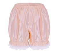 YiZYiF Womens Satin Silk Lace Trim Frilly Panties Pumpkin Bloomers Knickers Safety Pants Pearl Pink One Size