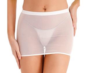 YiZYiF Womens Seethrough Mini Micro Skirts Low Rise Stretchy Package Hip Skirt Lingerie Underwear White L