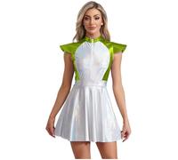 YiZYiF Womens Shiny Alien Costume Astronaut Spacewoman Cap Sleeves Dress For Halloween Cosplay Green 3XL