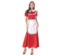 YiZYiF Womens Wet Look Pvc Leather Long French Maid Costume Maid Dress Cosplay Set Servant Outfit Red M