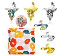 Yizzvb Adjustable Open Circle Ring, 6 Pcs Knitting Loop Crochet Ring, Silver, Golden, Peacock for Quilting Sewing Crafts