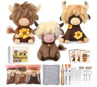 Yizzvb Needle Felting Kit, Highland Cow Family Needle Felt Beginner Kits with Instruction, Wool, Felting Needles, Felting Pad, Wool Felting Kits for Beginners Home Decoration