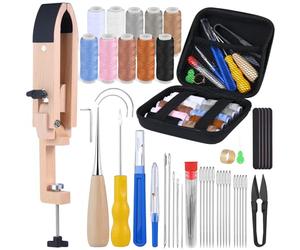 Yizzvb Stitching Pony, Leather Stitching Pony Table Lacing Desktop Pony with Leather Sewing Needles, Universal Rotating Pony, 42 Pcs Heavy Duty Sewing Kit with Awl for DIY Hand Stitching