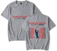 YIZZZFA Damiano David Funny Little Fears 2025 T-Shirts, Unisex Round Neck Short Sleeve Printed for Music Fans,Gray,M