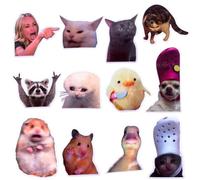 YJ PREMIUMS 12PC Funny Meme Animals Fridge Magnets, Fun Cute Weird Magnetic Crying Cat Dog Hamster Duck Magnets for Gaming Kitchen Home Decor Bumper School Locker Work Boys Girls Adult Accessories