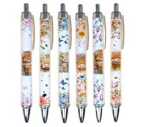 YJ PREMIUMS 6PC Highland Cow Pens Set | Cow Print Pen Kawaii Cute Supplies Accessories Items Stationary for School Home Office Desk Planner Pencils Decor Things Themed Lover Gifts Gift for her