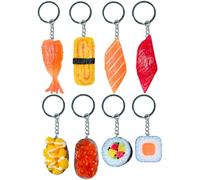 YJ PREMIUMS 8PC Sushi Keychains Japanese Kawaii Key Chain Keying Cute Fake Mini Realistic Imitation Food Trinkets Yummy Asian Shrimp Corn Charm Purse Bag Decoration for Lover Accessories Gift Ideas