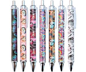 YJ PREMIUMS Horror Pens Set - 7PC Scary Mask Creepy Doll Clown Face Gothic Weird Stuff, Spooky Halloween Office Decor, Unique Writing Pens, Novelty Stationery, Funny Gifts for Women Men Adults Kids