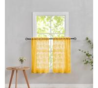 YJ YANJUN 24 inch Curtains for Small Window 2 Panels Lace Mini Curtains Light Filtering Short Cafe Curtains for Bathroom Laundry Room Basement Rod Pocket Width 26 by Length 24 Per Panel Mustard Yellow