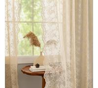 YJ YANJUN Beige Lace Curtains 72 inch Length Victorian Flower Voile Sheer Curtains Privacy Net Curtains for Dining Room Bathroom Bay Window Farmhouse Vintage Boho French Country Room Decor 52x72