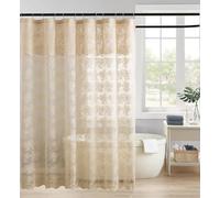 YJ YANJUN Beige Lace Shower Curtain with Attached Valance Vintage Floral Cottage Core Shower Curtain for Bathroom Antique Boho Shabby Chic Scallop Edge Bathroom Curtains 1 Panel, 72 x 72 Inch