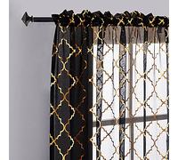 YJ YANJUN Black and Gold Curtains 84 Inches Long-Metallic Gold Foil Moroccan Print Black Sheer Curtains for Living Room Light Filtering Curtains 2 Panels,52 x 84 Inch