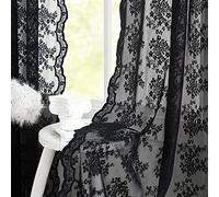 YJ YANJUN Black Lace Curtains 90 drop Pair Victoria Floral Pattern Window Curtain Net Curtain for Doors or patio Gothic/Witchy Decor 132cm Width x 229cm Drop (52"x 90")