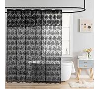 YJ YANJUN Black Lace Shower Curtain with Attached Valance - Luxury Vintage Sheer Gothic Halloween Bathroom Decor - Elegant Boho Style - 72 x 72 Inches